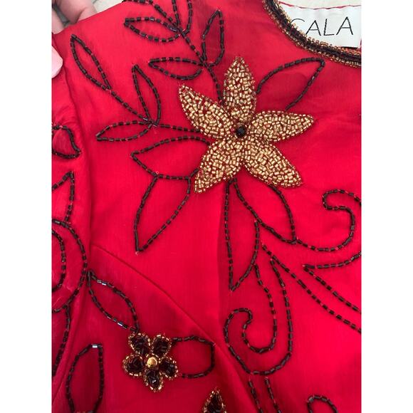 Vintage Scala silk beaded sequin top womans size XL formal red golden girls - Picture 6 of 10